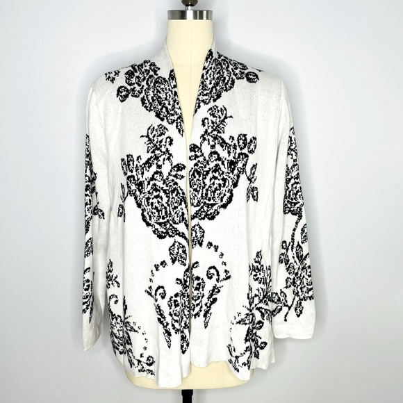 Grace White with Black Florals Open Cardigan- Size Large- NWT - Picture 1 of 9